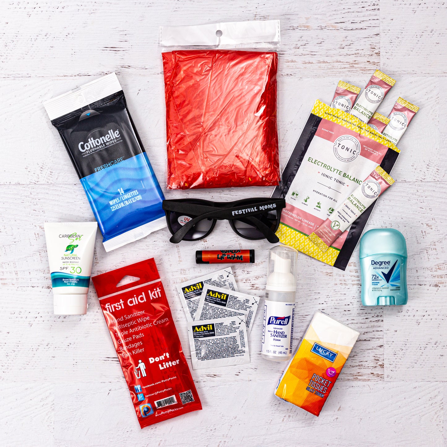 Festival Survival Pack with Small Clear Drawstring Bag