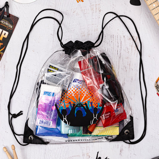 Festival Survival Pack with Small Clear Drawstring Bag